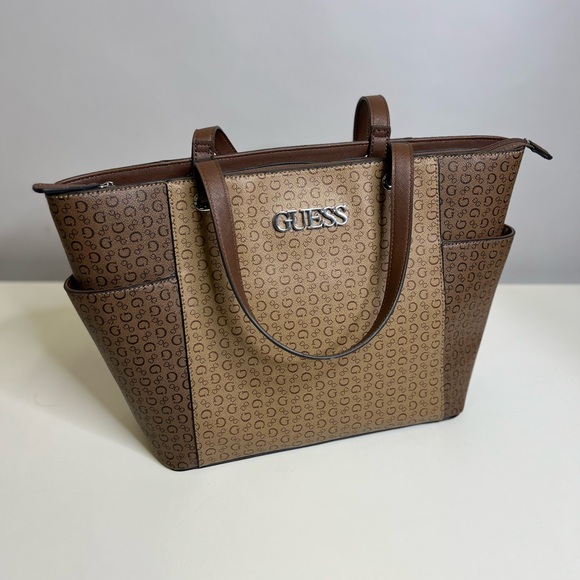 GUESS Tan and Brown Monogram Tote - Picture 3 of 11